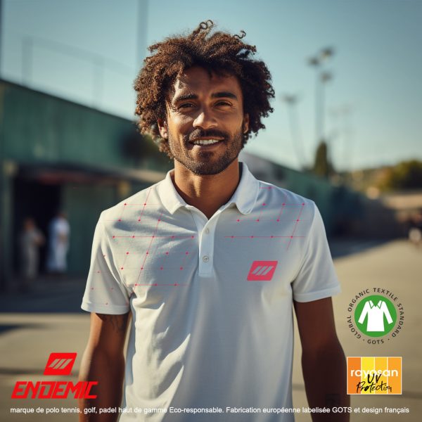 polo blanc afrNord Polo Grid Serie Eco-Friendly Blanc